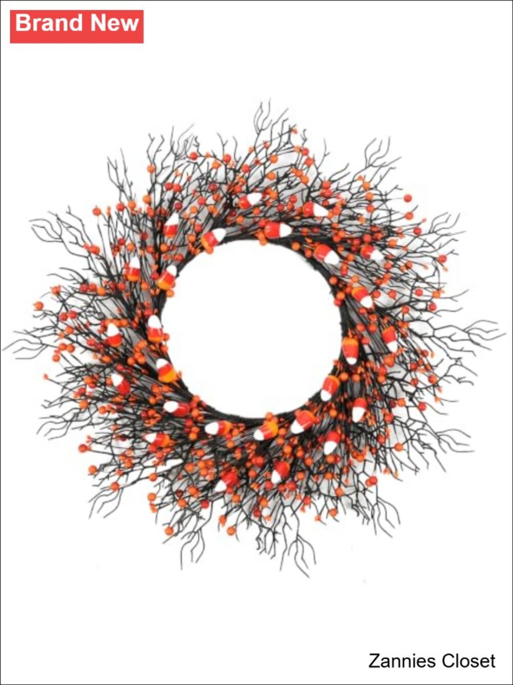 👻 24 Inch Halloween Wreath Black Twig Wreath with Candy Corn & Orange Berries